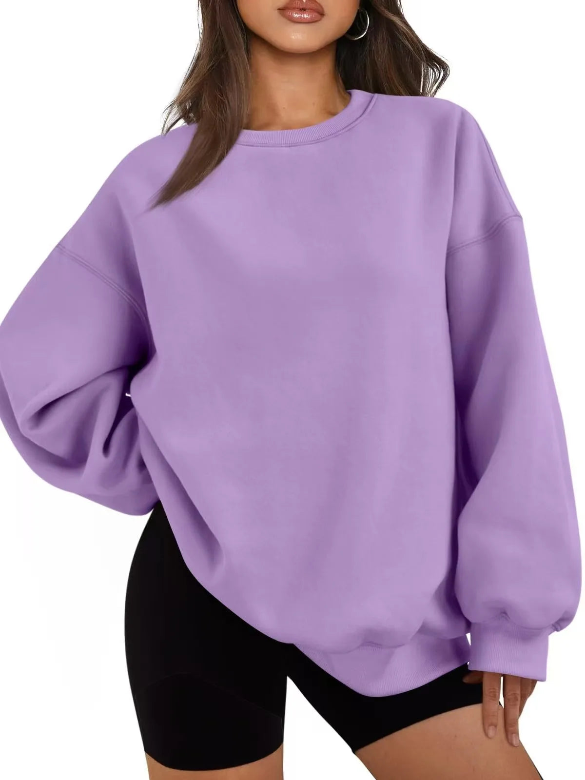 Plus Size Solid Color Sweatshirt, Casual Long Sleeve Crew Neck Pullover Sweatshirt, Women's Plus Size Clothing