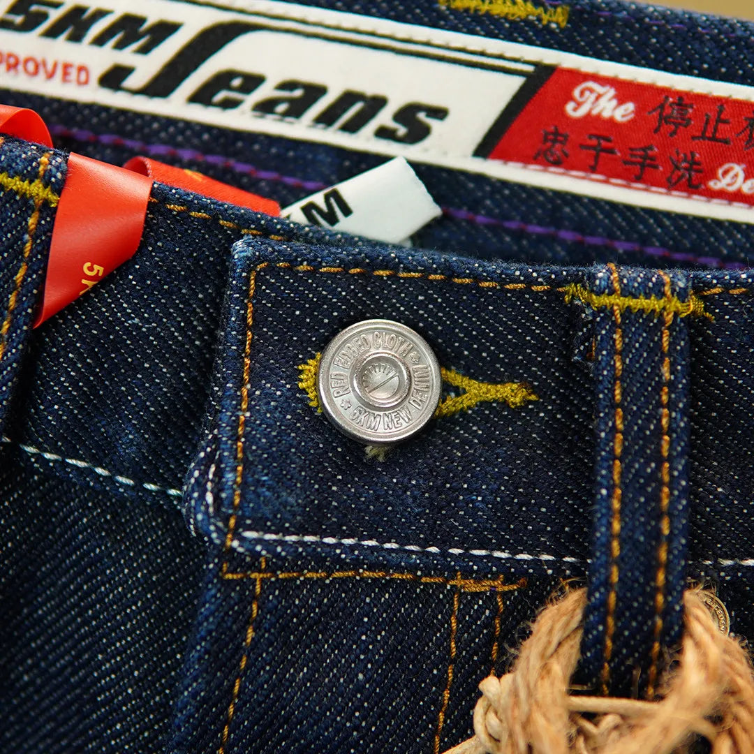 Heavyweight 25oz Red Selvedge Denim Jeans for Men American Vintage Casual 100% Pure Cotton Regular Straight Trousers 5KM Winter