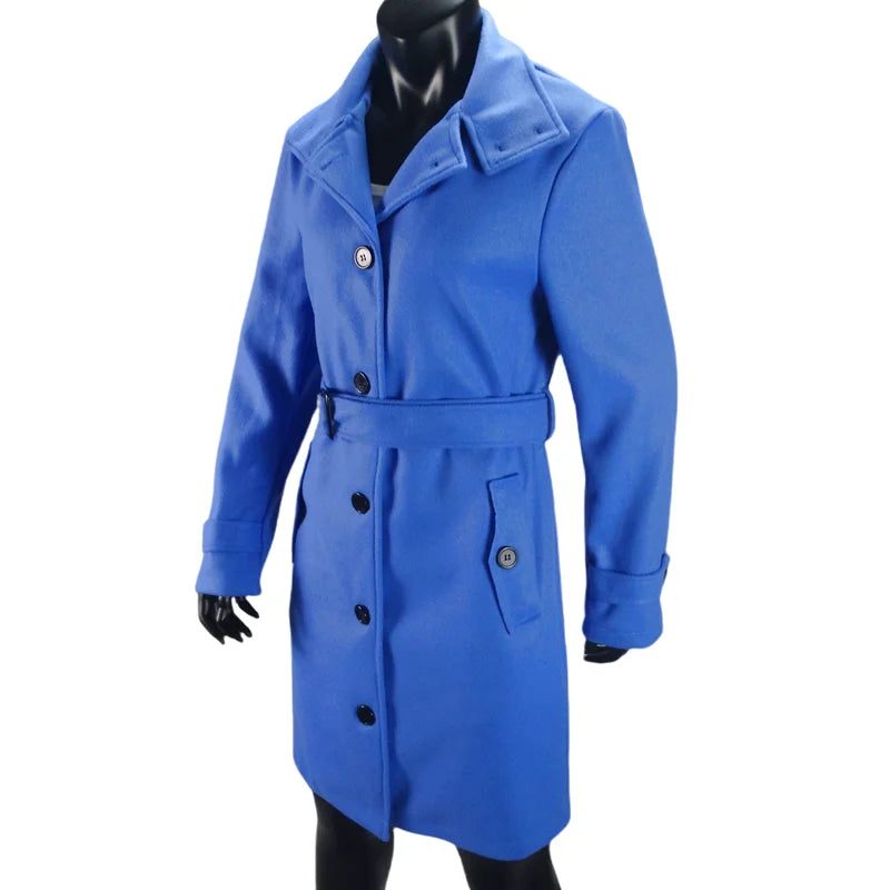 Women's Wool Blend Coat Winter Warm Single Breasted Jacket with Turn-down Collar Long Outerwear Female Clothing