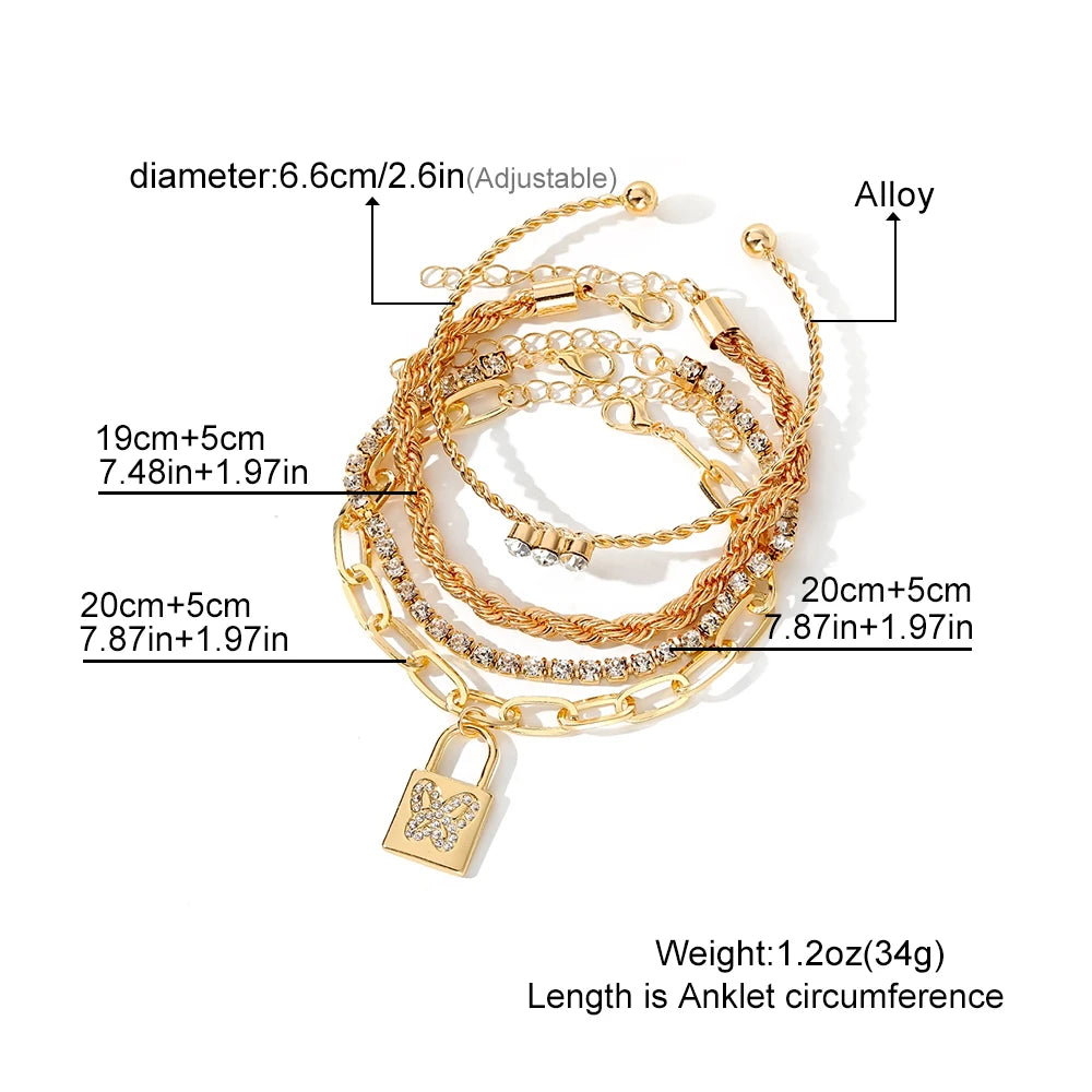 IPARAM Personality Lock Key Crystal Chain Bracelets Love Cupid's Arrow Opening Bangles Set Woman Trendy Accessories