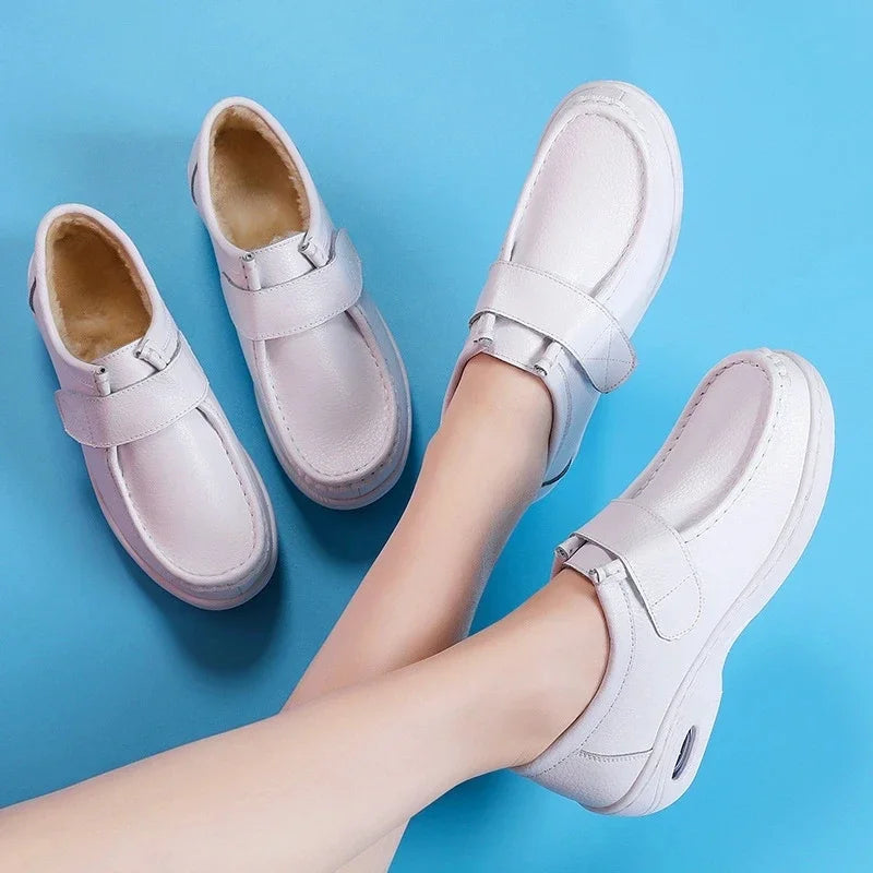 autumn and winter new fashion casual adult women's shoes Nurse shoes white flat leather fashion white  women shoes