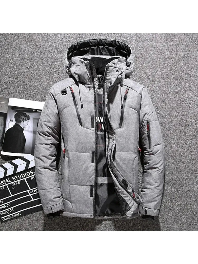 Winter Thickened Men Down Jacket Climbing Hunting Hooded Warm White Duck Down Coat Man Casual Lightweight Puffer Jacket Ski Snow