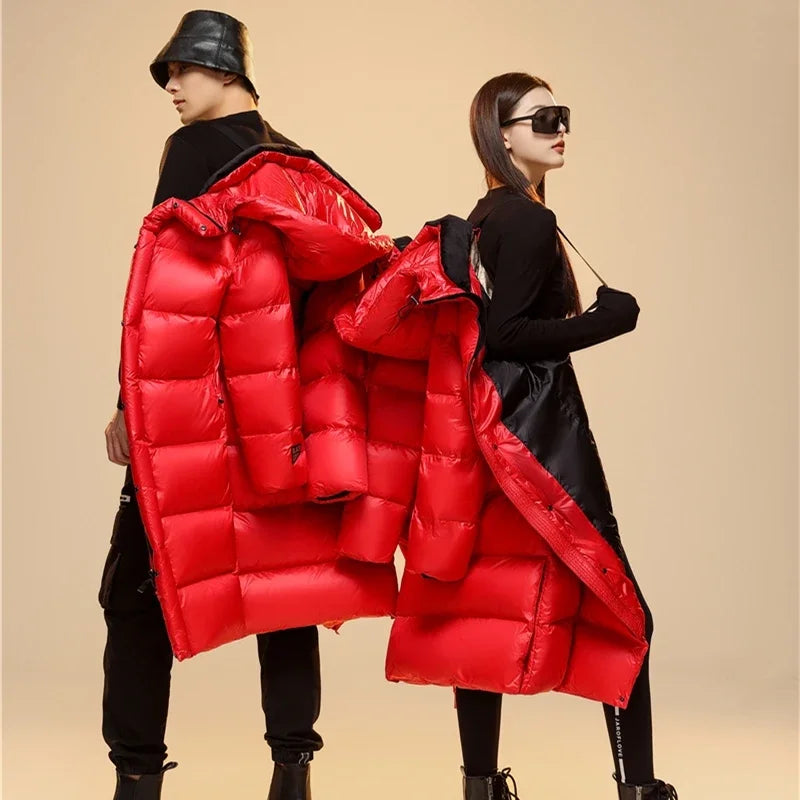 Winter 90%  White Goose Down Thick （Winter) Warm X-Long Men's Jackets 2025 New Arrivals Men Hooded Korean Down Parkas Coat