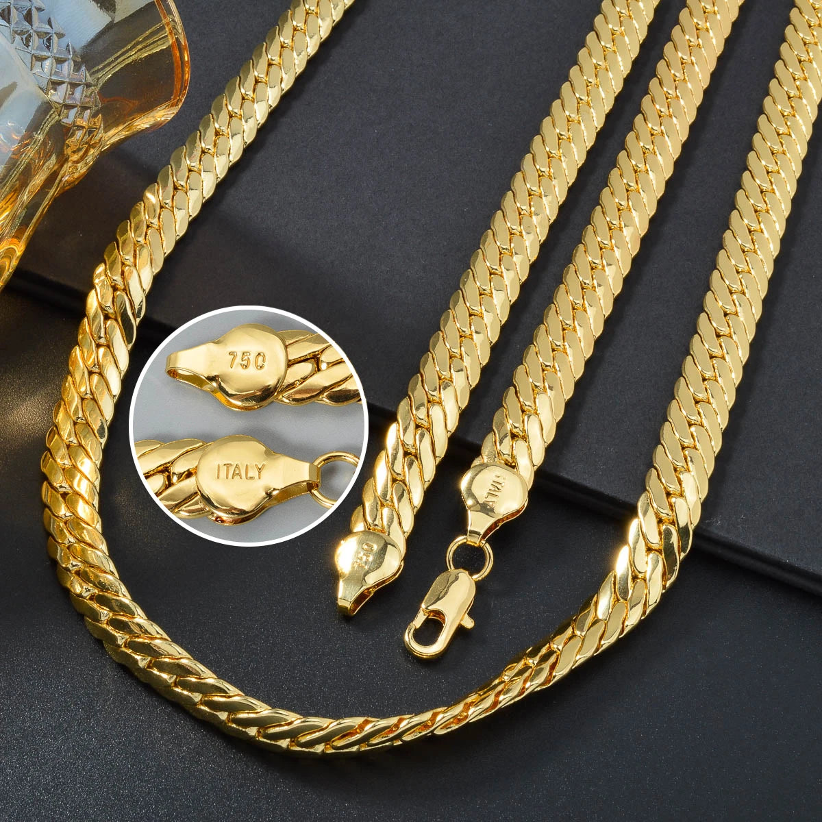 Sunny Italy 750 Copper Alloy Men's and Women's Necklace, High Temperature Resistant, Suitable for Street Hip Hop Jewelry Gifts