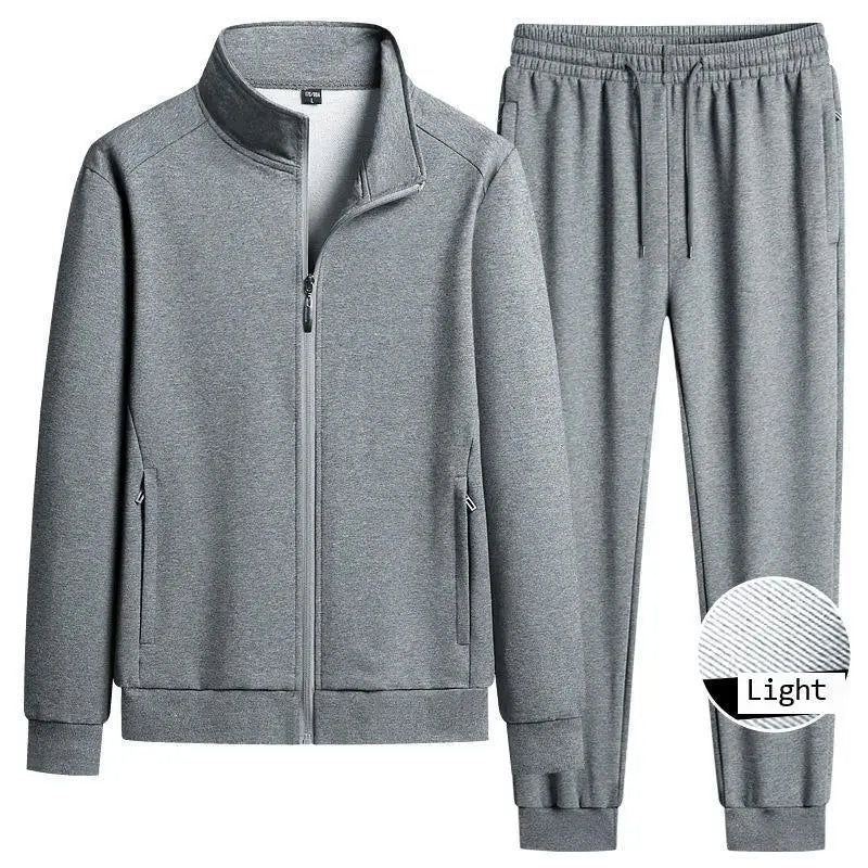 Spring Autumn Pure Cotton Stand Collar Sports Suit Set Thin Casual Workout  Men's Sweatshirt Jack And Pant Suit Two Piece Set