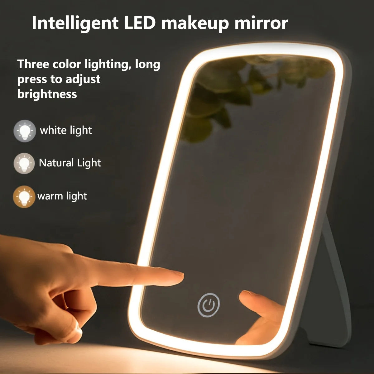LED Makeup Mirror with Touch Sensor 3 Color Lighting  Adjustable Brightness Folding Tabletop Cosmetic Mirror with USB Charging