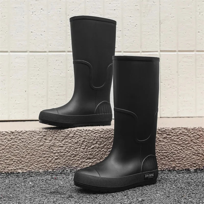 Women's High-Top Rain Boots Spring Autumn Waterproof Slip-Resistant Long Tube Shoes for Outdoor Work PVC Material Knee-High