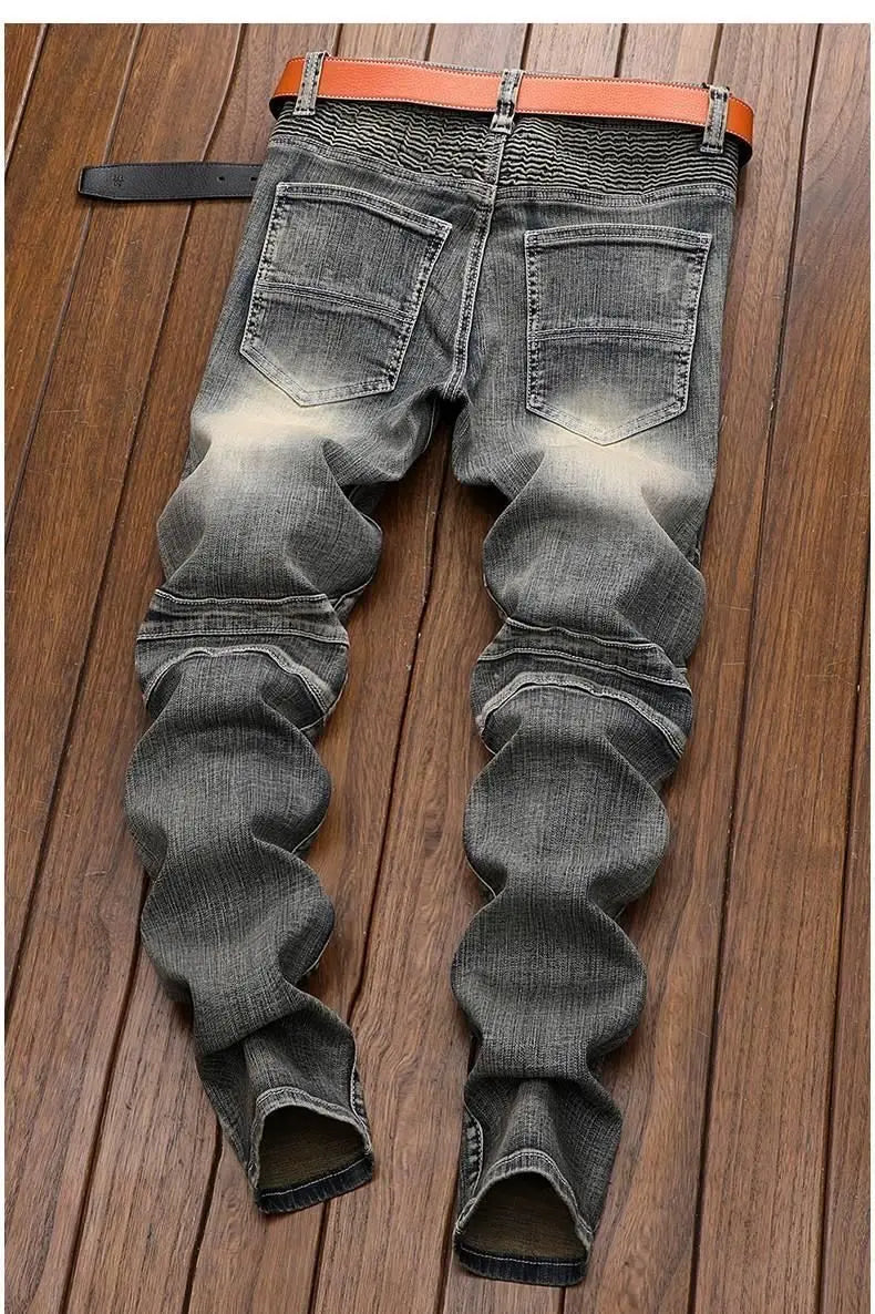 Luxury Men's Classic Jeans Straight Pants Autumn and Winter Retro Ripped Hole Denim Trousers Motorcycle Work Pants for Men