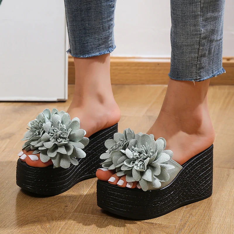 2025 Wedges Sandals Women Slippers Summer Beach Platform Shoes Flower Slippers Women High Heel Slippers Women Fashion