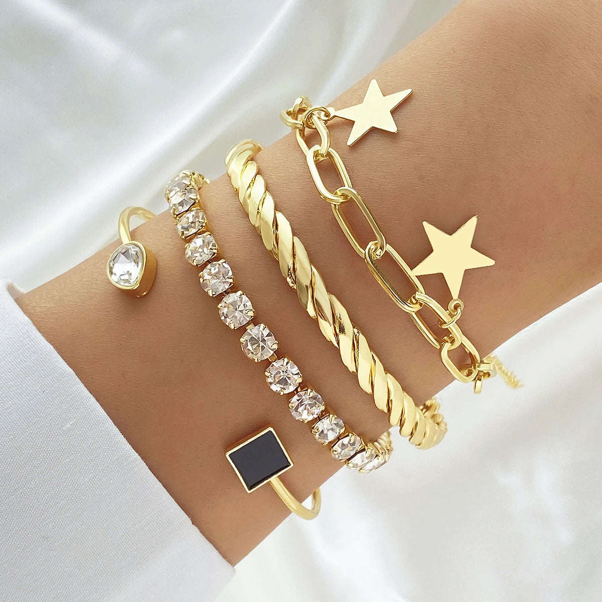 IPARAM Personality Lock Key Crystal Chain Bracelets Love Cupid's Arrow Opening Bangles Set Woman Trendy Accessories
