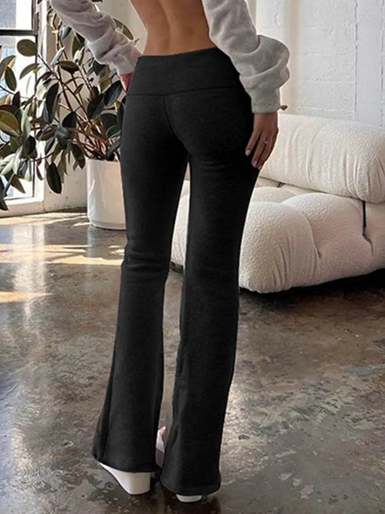 Casual Sexy Basic Solid Flare Pants Y2K Slim Low-Waisted Boot Cut Pants Women 2024 Autumn Spring Fashion Streetwear Lady