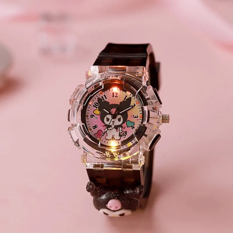 Sanrio luminescence Cinnamoro Kuromi 3D Pattern Child Wrist Watch Cute Watch Cartoon Christmas Watchband Kids Gift
