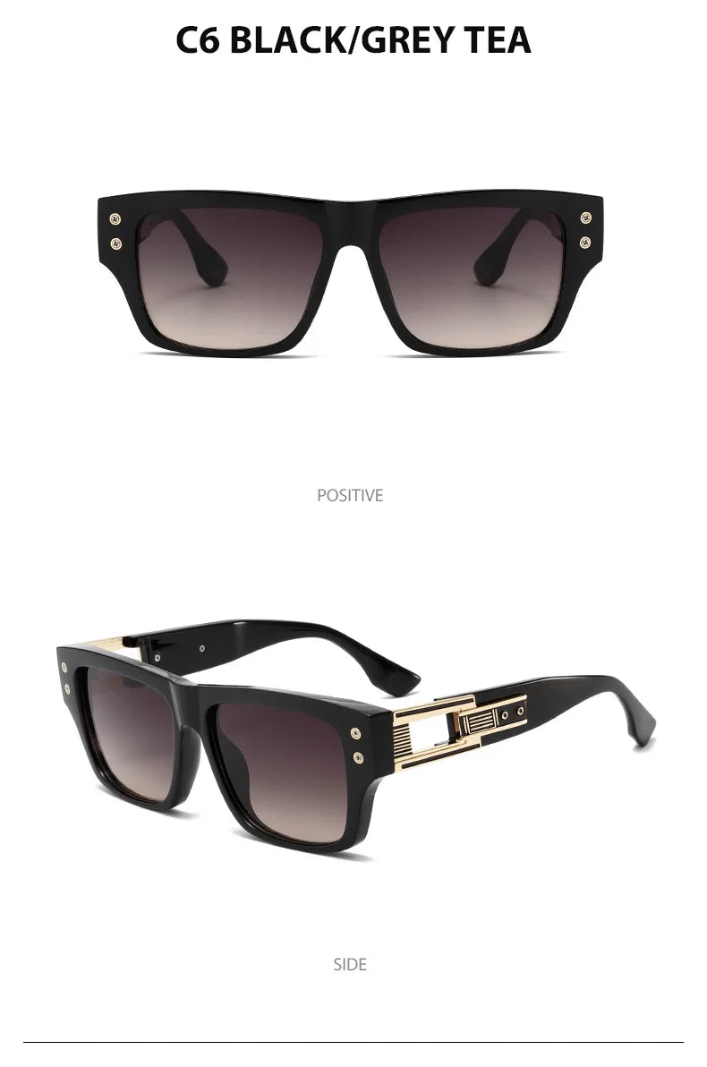 2025 New Square Retro Glasses Men Women Fashion Luxury Original Designer Sun Glasses Male Reflective Lens Gafas De Sol UV400