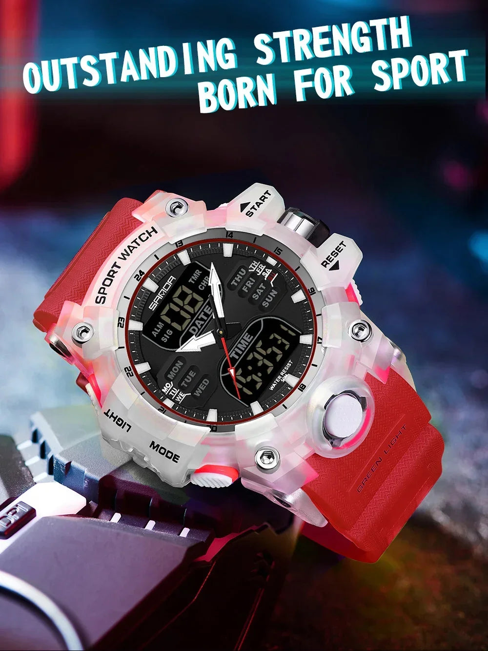 SANDA 6126 Military Man Alarm Stopwatch Quartz Wristwatch Male Digital Clock  Dual Display Men Watches Waterproof Sports Watch