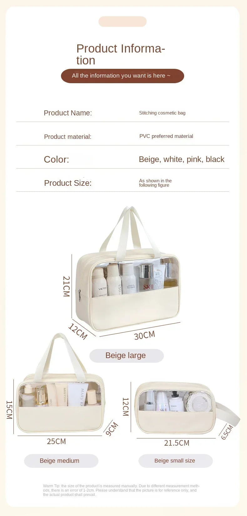 Women's Clear Makeup Bag Portable Travel Cosmetic Bag Large Capacity Bath Bag Multifunctional Waterproof Storage Compartment