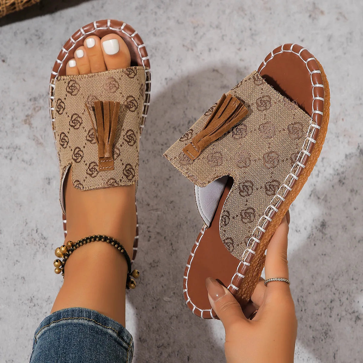 Large Platform Slippers for Women 2025 Summer New European and American Fringe Beach Women's Shoes 43 Zapatos De Mujer Sandals