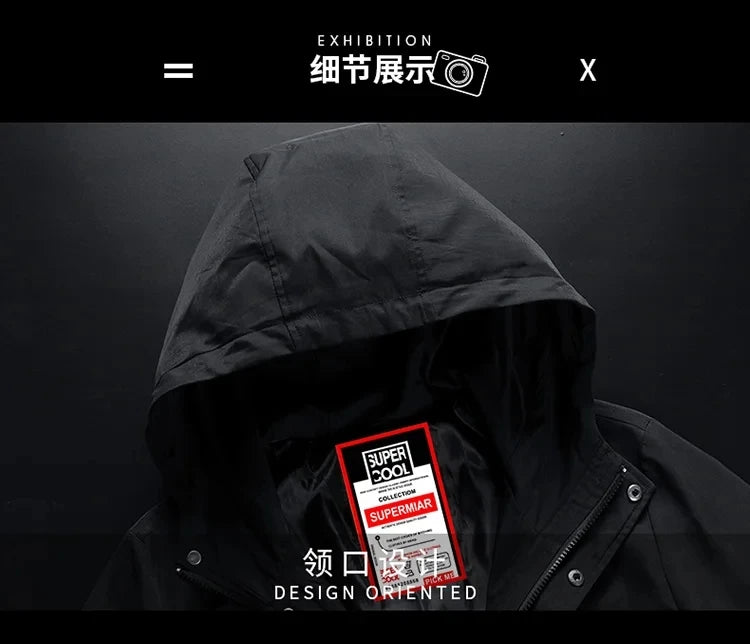 Korea Fashion Oversize 7XL 8XL 2024 Casual Men's Black Windbreaker Jackets Long Trench Coat For Spring Autumn Winter Clothes