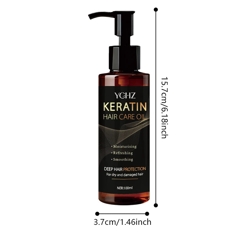Keratin Hair Oil, Nourishes and Protects Hair, Effective Moisturizing Care, Instantly Makes Hair Shiny and Smooth, with a Charming Fragrance, Suitable for All Types of Dry and Frizzy Hair