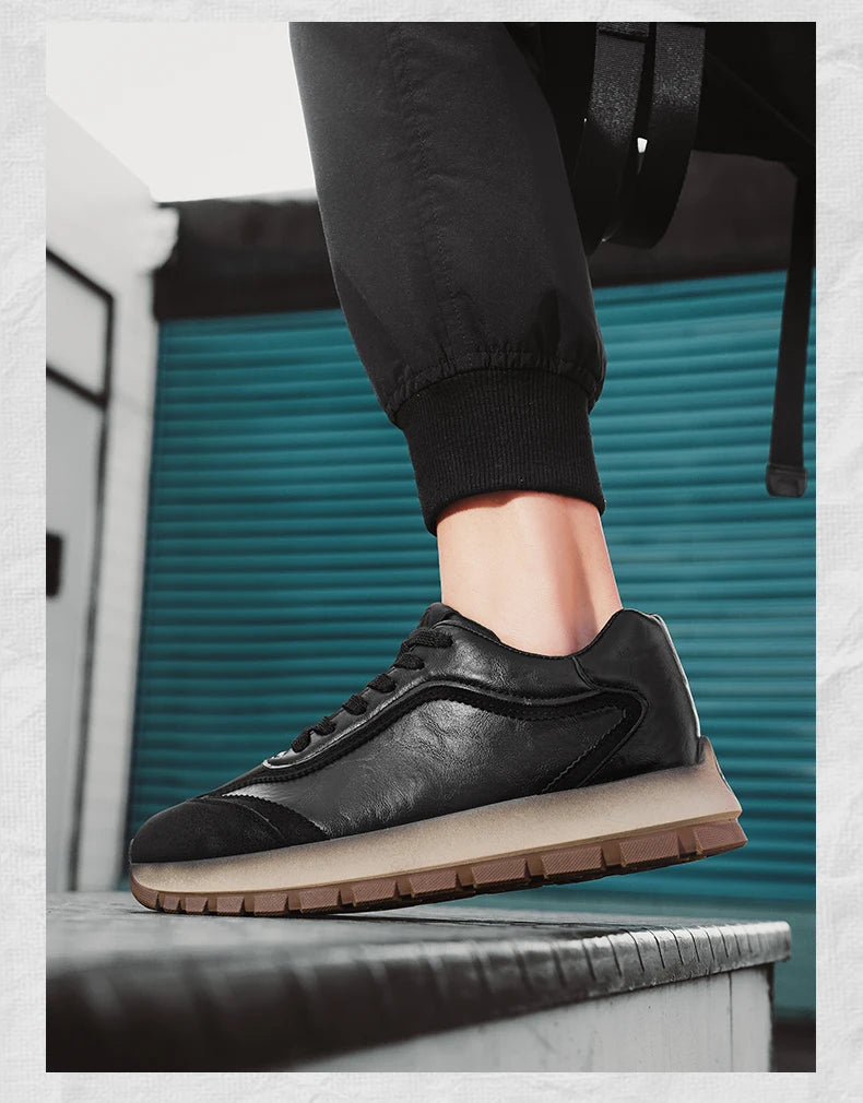 Classic Leather Casual Sneakers Men Comfortable Men's Spring Autumn Sneakers Platform Shoes Lace Up Brown Black Footwear 2025