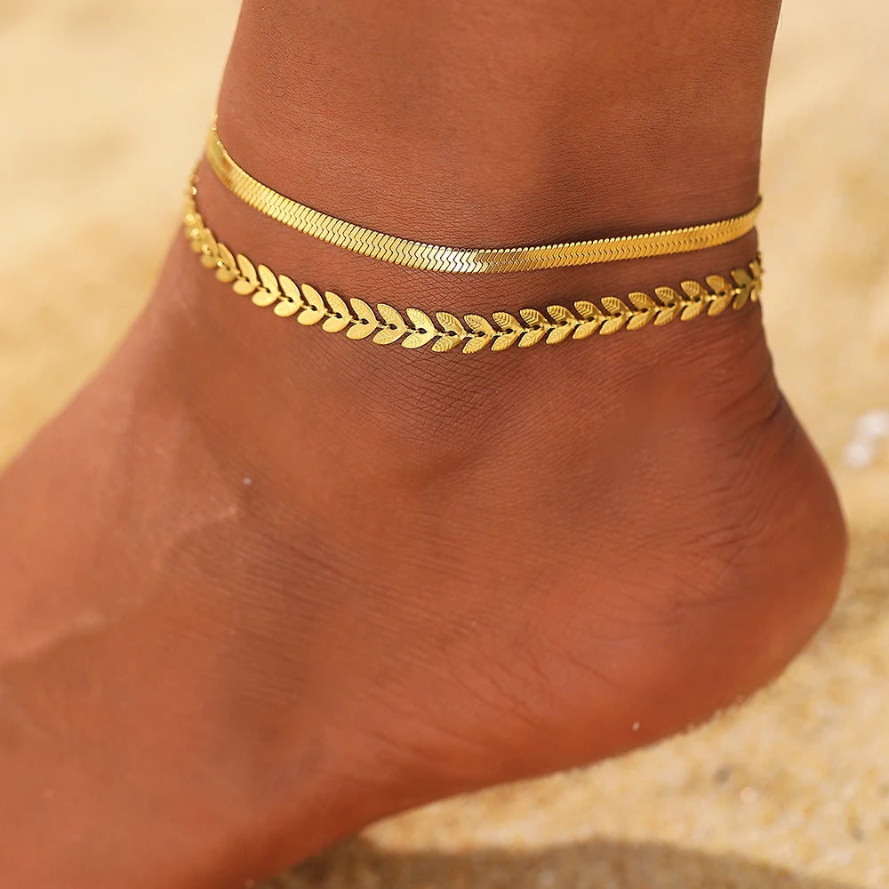 Stainless Steel Anklet Creative Splicing Wrap Around Leaf Design Blade Chain Anklet For Women Jewelry Goddess Banquet Fine Gifts