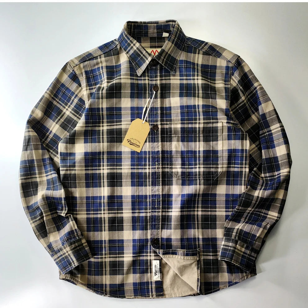 Spring and autumn new cotton washed male casual plaid shirt male thick long-sleeved shirt coat