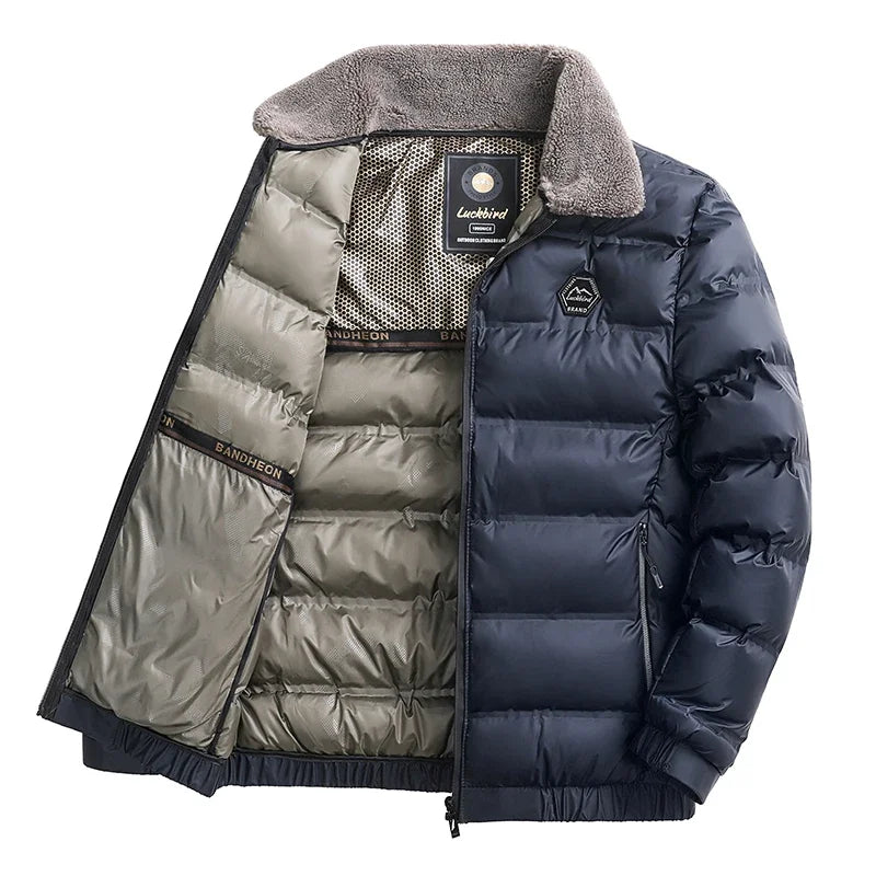 Winter Men Casual Parkas Solid Color Warm Thickened Jacket for Men Quality Turn-down Collar Male Overcoat 2024 Fashion All-match