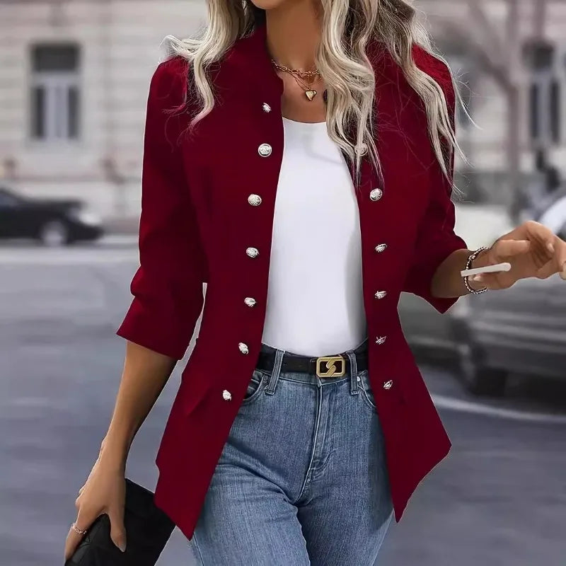 Women's Clothing Popular Winter Fashion Solid Stand Collar Double Breasted Cardigan Jacket for Women Blazers