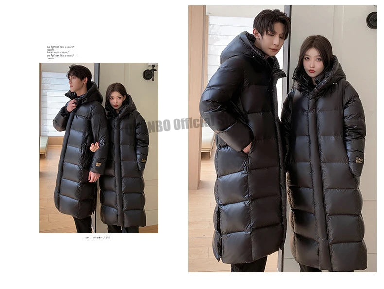 2023 New Arrivals Winter 90% White Goose Down Couple Hooded Coat Top Grade Men's Women Thick（Winter) Warm X-long Jackets