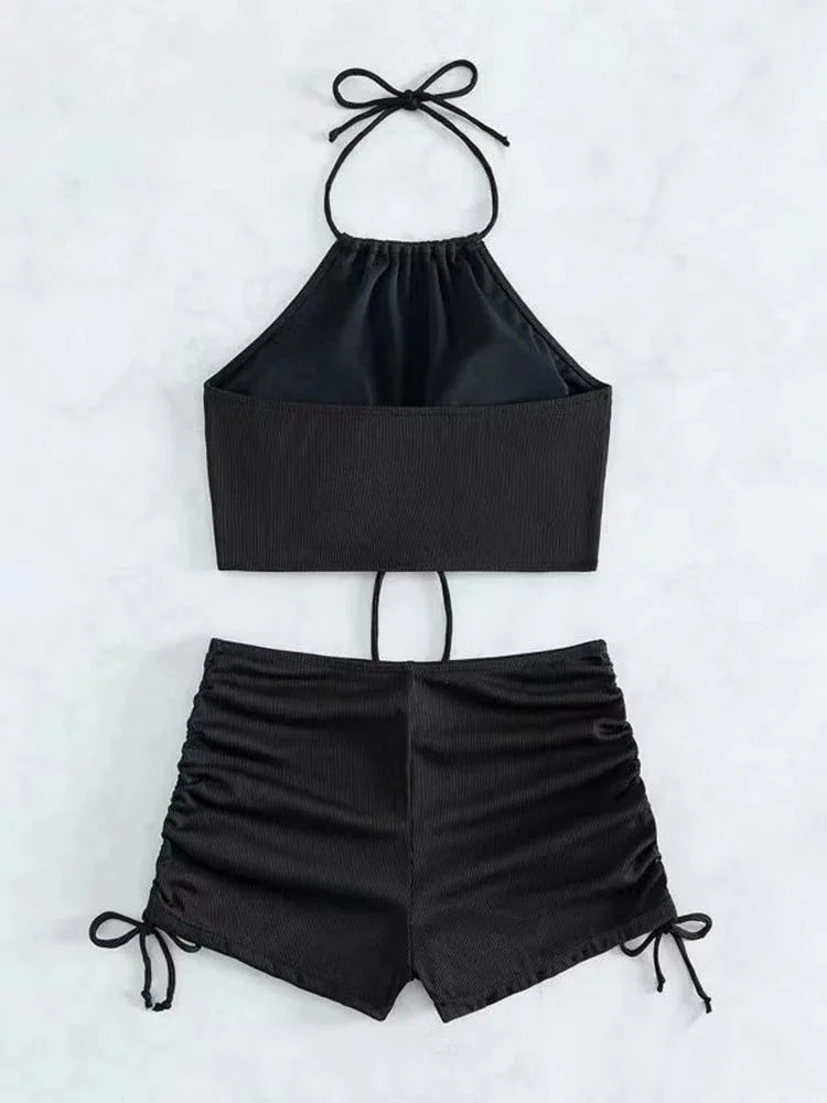 Solid Color Halter Neck Bikini Separate Swimwear Women's Sexy Strapless Top for Beach Vacation Hot Spring Summer Swimwear