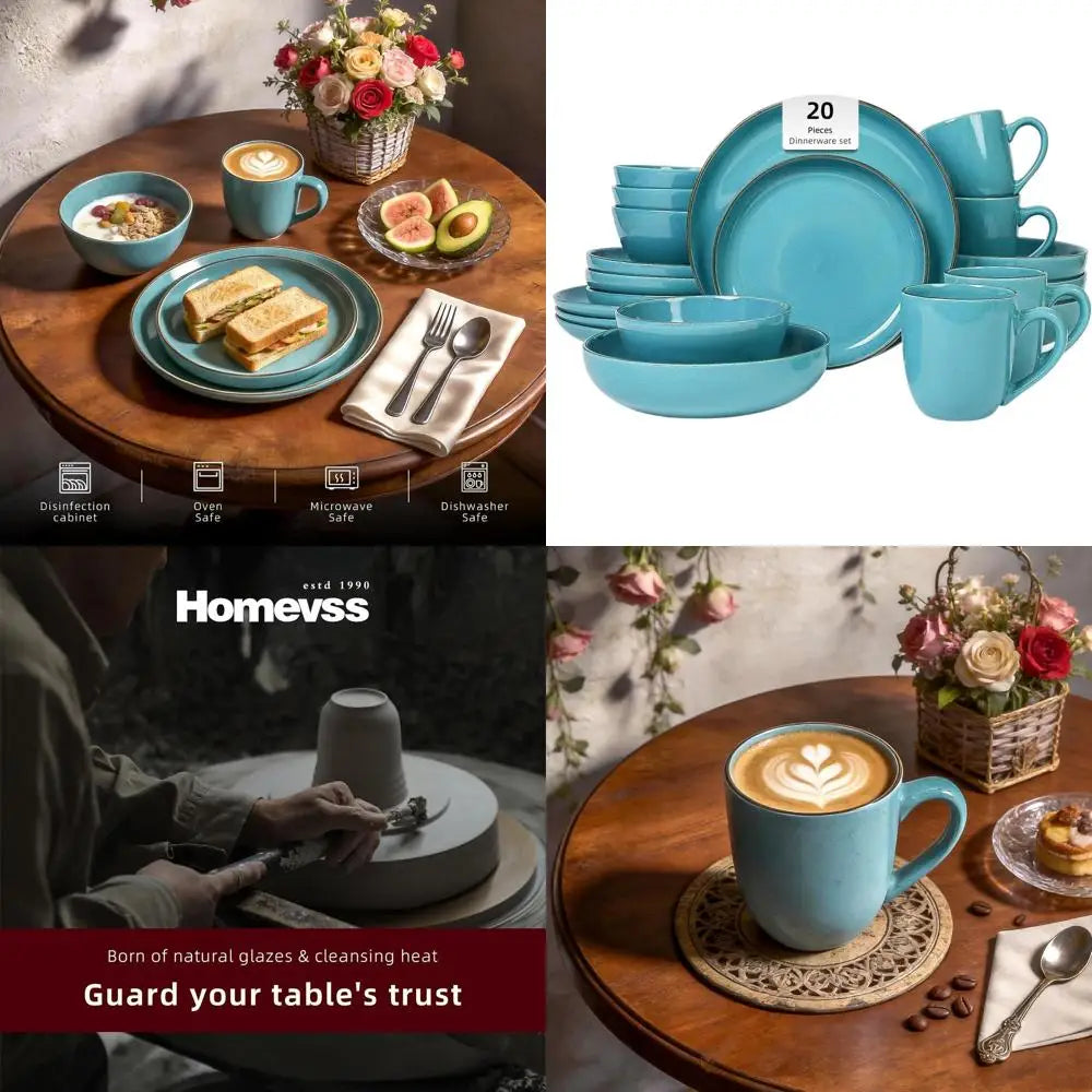 20-Piece Euro-Nordic Dinnerware Set in Shiny Turquoise with Speckled Glaze
