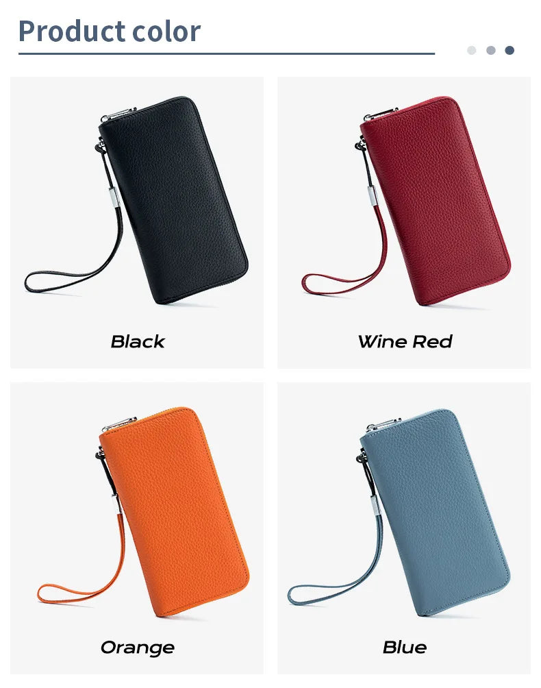 RFID Function Wallet for Women Geniune Leather Luxury Design Long Zipper Handbags Cowhide Card Bags Female Fashion Purse
