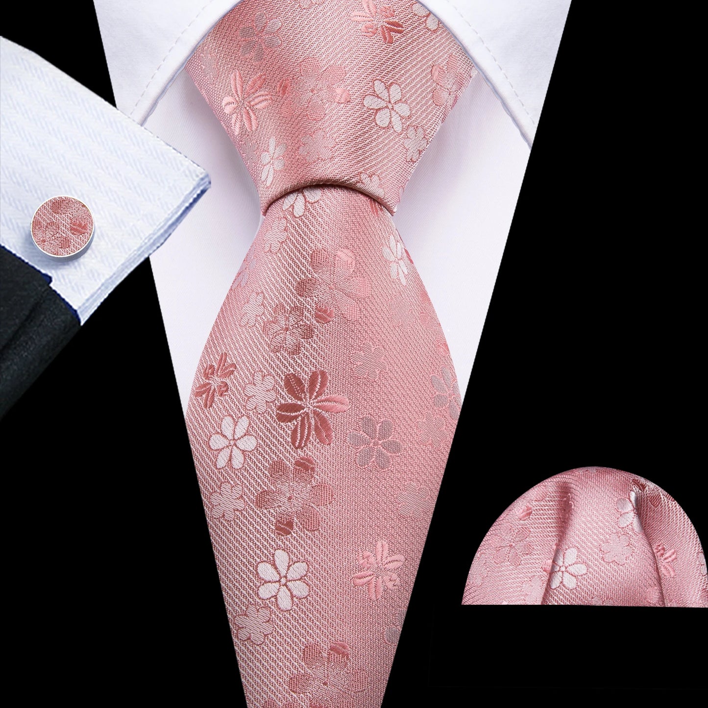 Barry.Wang Orange Brown Silk Mens Tie Hanky Cufflinks Set Gold Coffee Jacquard Designer Necktie For Male Wedding Business Party