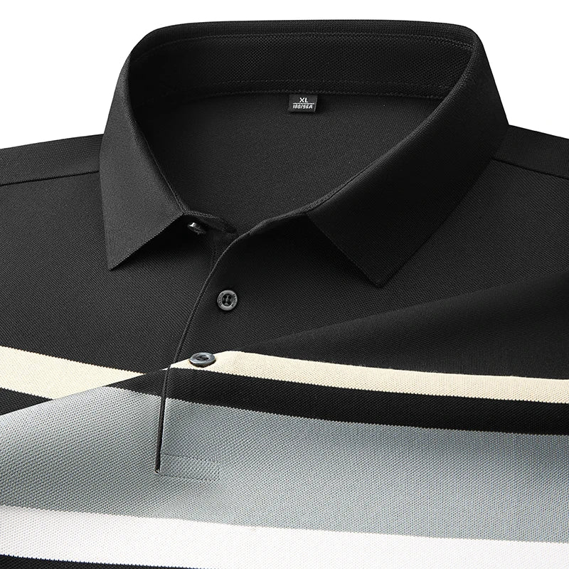 8XL 7XL 6XL 2025 New Summer High End Luxury Mens Polo Shirt Cotton Breathable Polos Homme Casual Loose Striped Shirts Men Tops