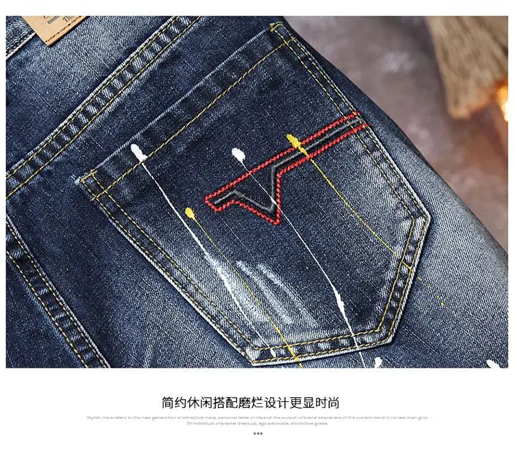 Plus Size 7XL 6XL Men's Summer Ripped Denim Shorts, Loose Straight-Cut, Painted Style, Fashionable Trendy Denim Cropped Pants