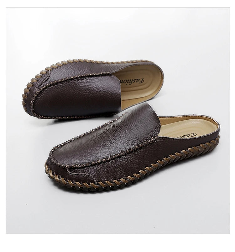 Plus Size 38-48 Handmade Mules Mens Backless Loafers Slippers Half Shoes For Men Slide Closed Toe Sandals Semi-Drag Casual Shoes