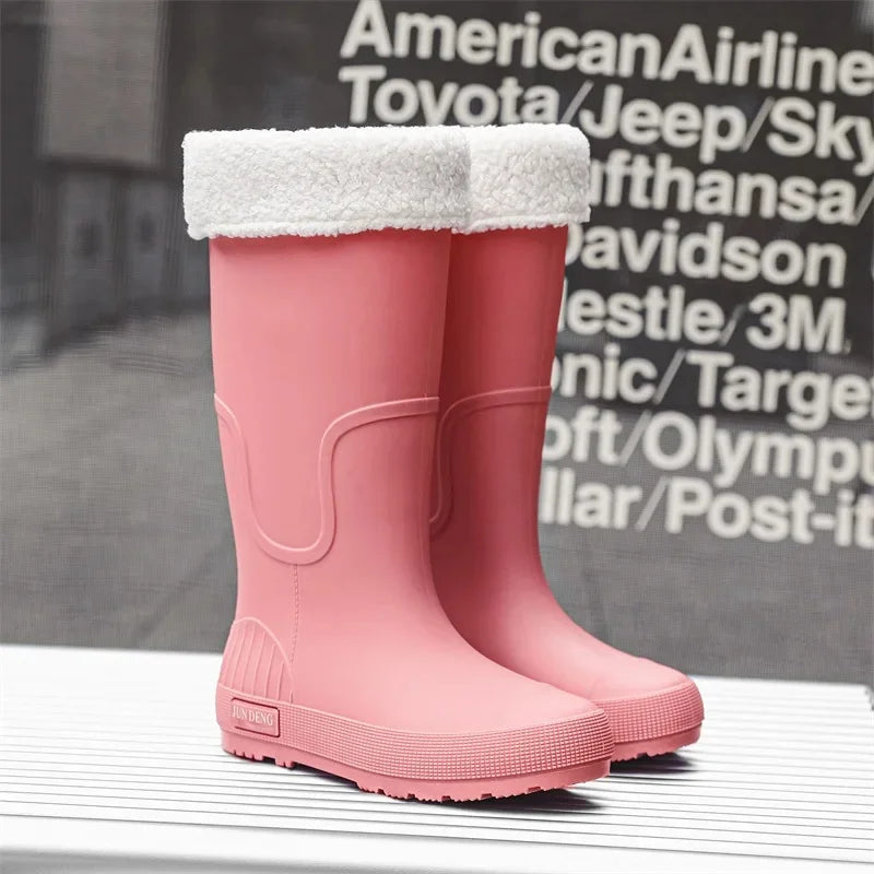 Women's High-Top Rain Boots Spring Autumn Waterproof Slip-Resistant Long Tube Shoes for Outdoor Work PVC Material Knee-High