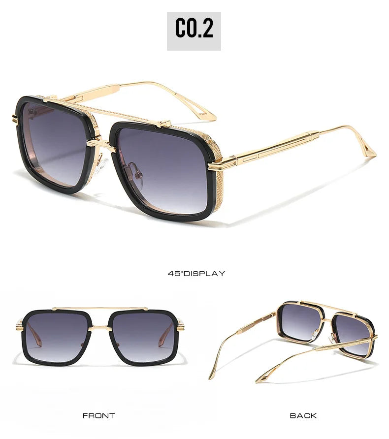 Large Square Sunglasses Men Steampunk Style Metal Pilot Sun Glasses Luxury Designer Brand Eyewear Fashion Shades Double Beam