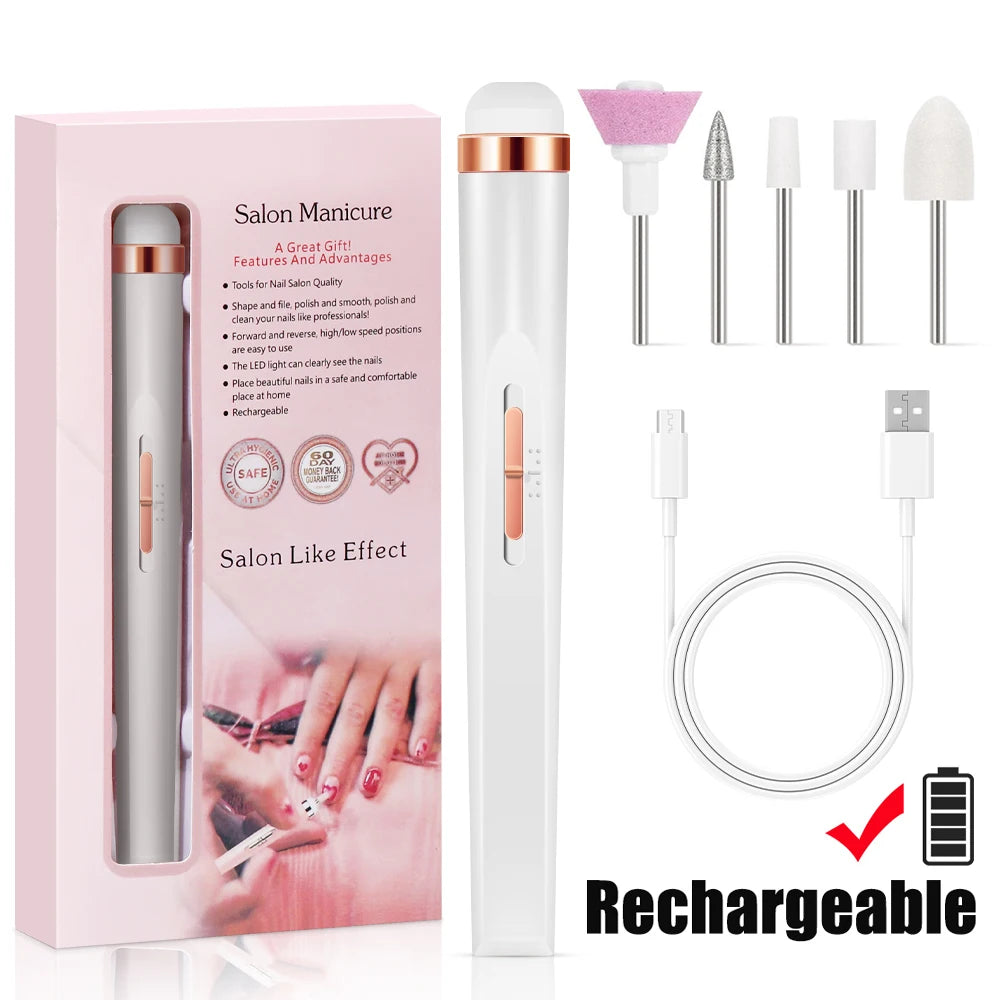 LULAA Electric Nail Drill Kit Rechargeable Cordless Manicure Kit Portable Nail Grinding Polisher for Trim Nails Exfoliating
