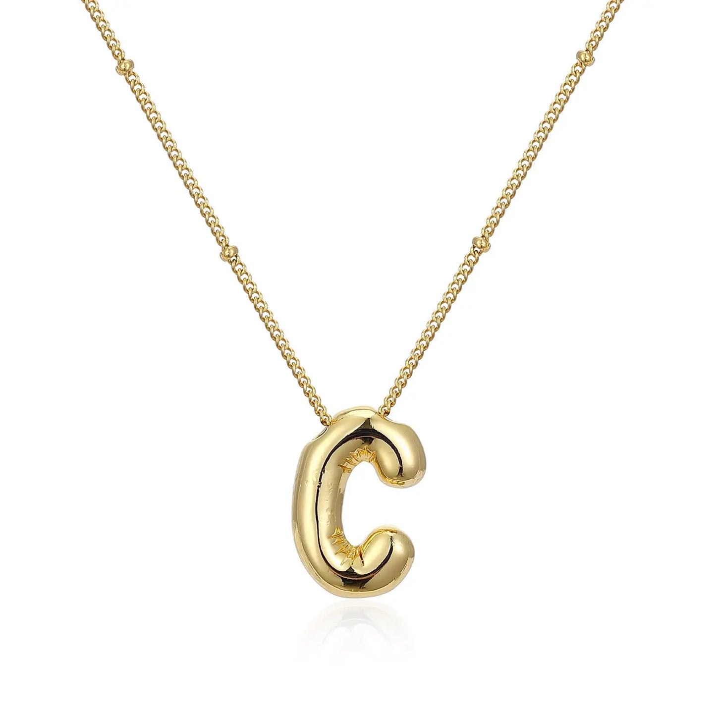 LATS Gold Plated Metal Chunky Alphabet Balloon Bubble Initial Letter Pendant Necklace for Women Men Boy Fashion Jewelry