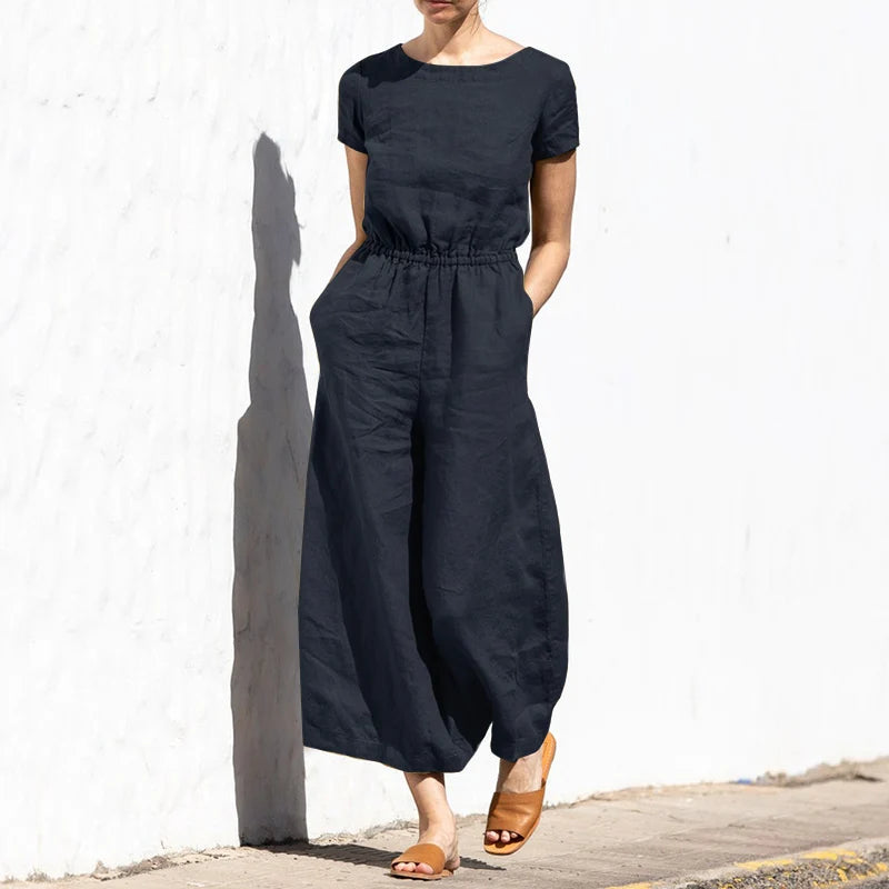 New Summer plus Size  Color High Waist Svel Long Pants Women's Faion Casual Loose Sle One-Piece Suit