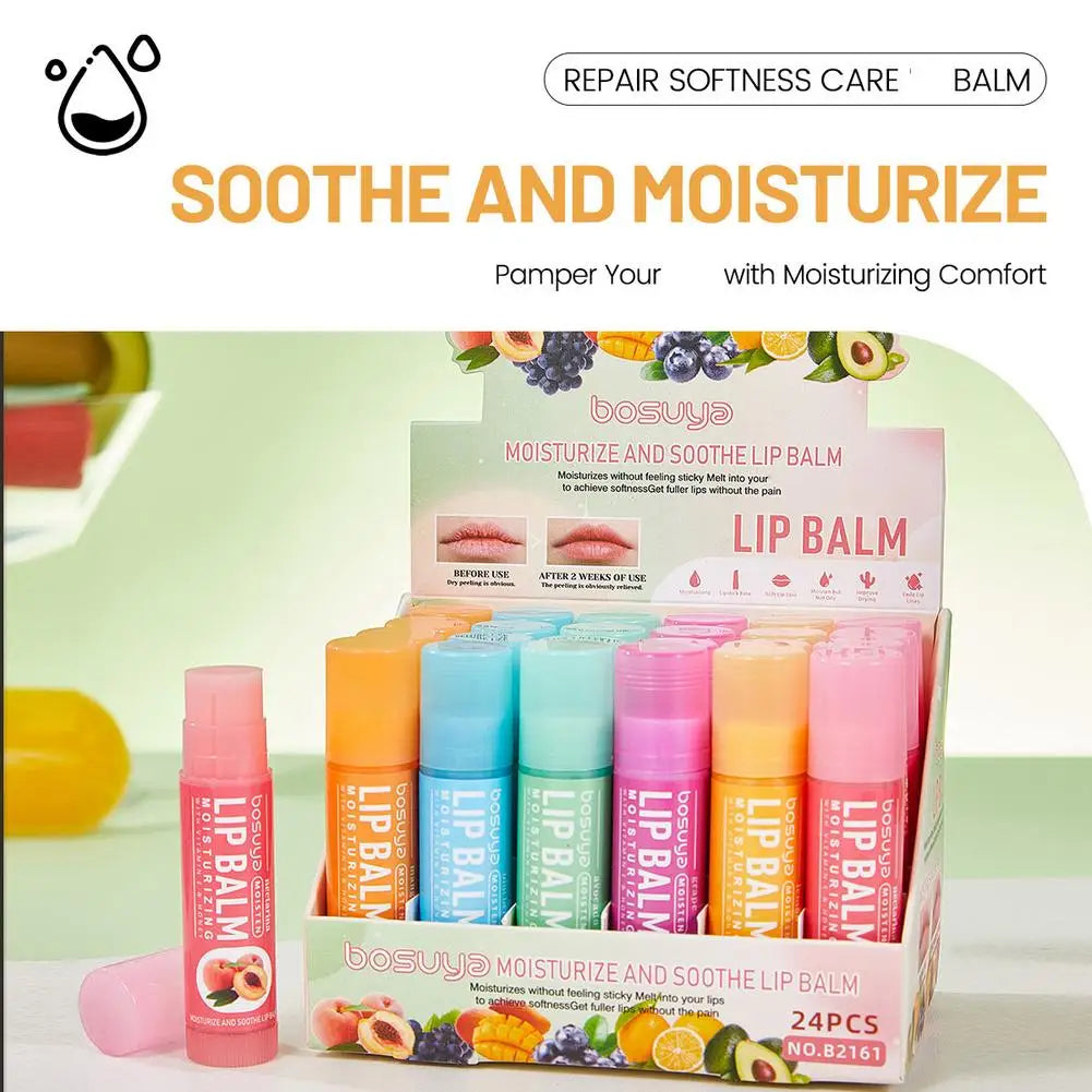 6/24pcs Assorted Fruit Flavor Lip Balm Set - Hydrating, Nourishing & Prevents Chapped Lips - Care for Dry Lips & Fine Lines