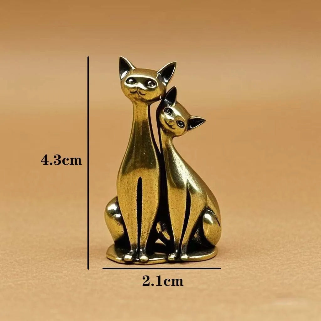 1PCS Brass Mini Double Cat Sculpture Ornament Crafts Anime Cat Ornament Home Desktop Living Room Office Small Ornament Crafts