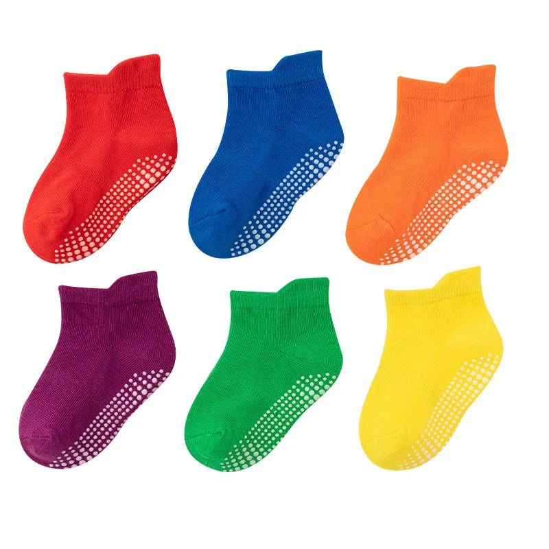 6Pairs/Lot 0-7Years Kids Girls Boys Floor Socks Striped Sport Children's Anti-slip Boat Socks For Boys Spring Autumn New