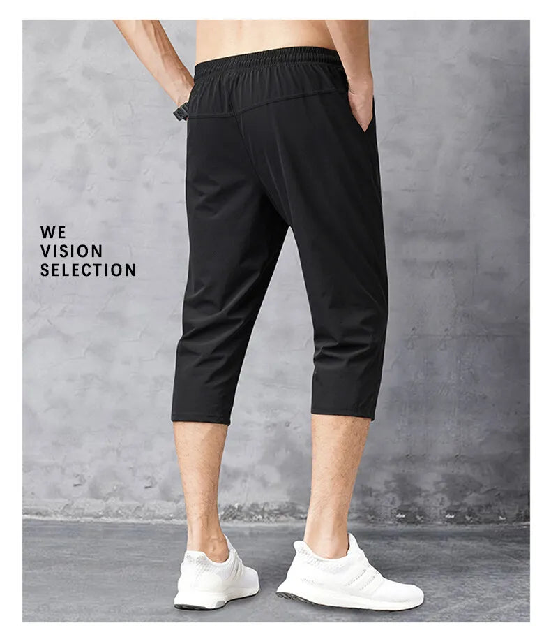 8XL 3/4 Length Men's Shorts Quick Drying Ice Silk Sport Shorts Summer Breeches Long Calf Bermuda Board Beach Elastic Big Size