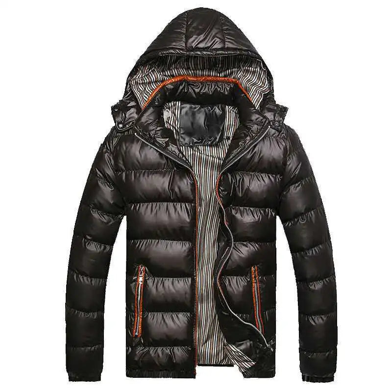 Winter Men's Hooded Parkas Thick Warm Casual Outwear Male Patchwork Fashion Padded Jackets Hat Detachable Slim Parkas Coats Man