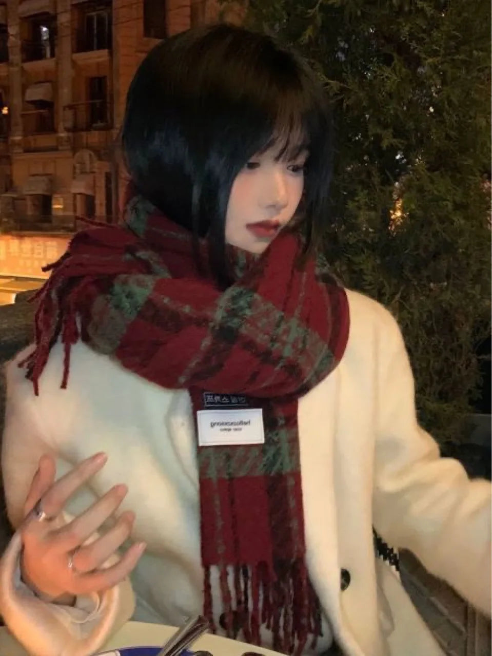 Autumn New Korean Style Warm Scarf Woman Plaid Elegant Shawl Girl Holiday Party Red Casual Preppy Winter Scarf