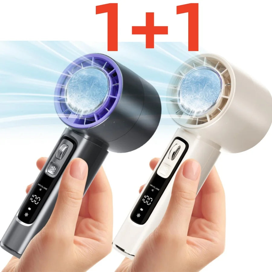 Outdoor Portable Mini Fan Handheld Fan with LED Display Semiconductor Refrigeration 100 Wind Speeds USB Rechargeable Battery Fan