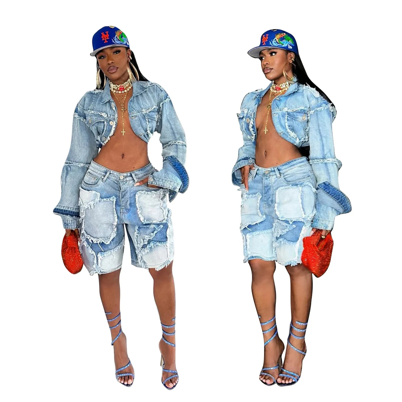 Denim Jean Jackets 2 Piece Pant Set Outfits Women Spring Clothes Y2K Streetwear Sexy Elegant Denim Shorts Two Piece Pant Sets