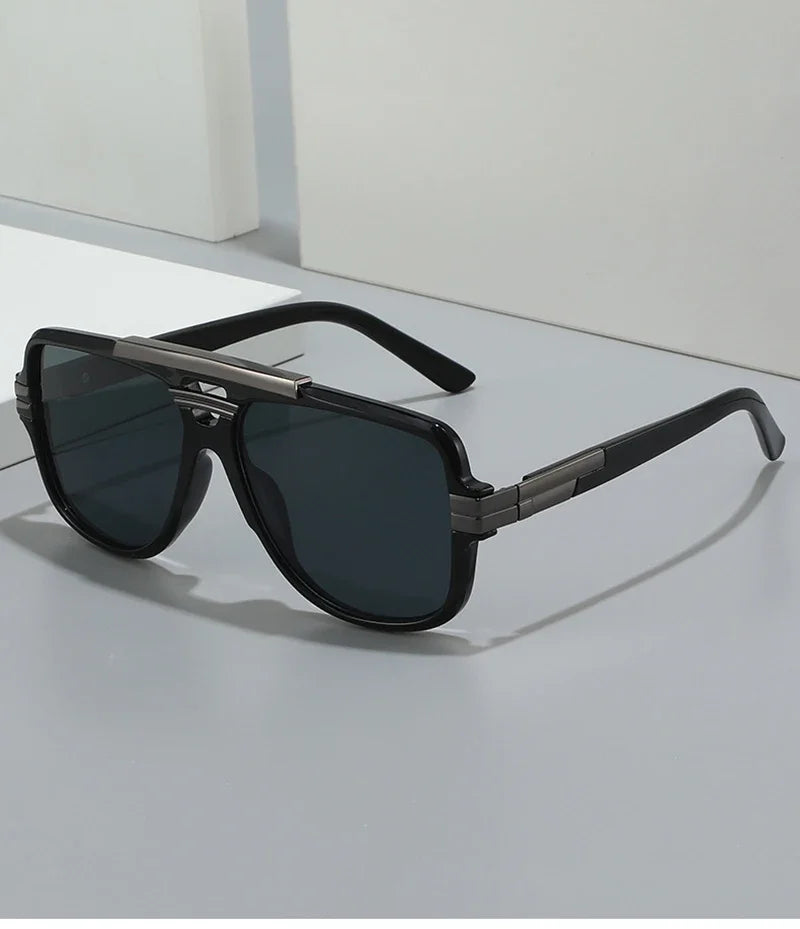 SO&EI Retro Square Double Bridges Men Sunglasses Fashion Brand Designer Shades UV400 Women Gradient Sun Glasses