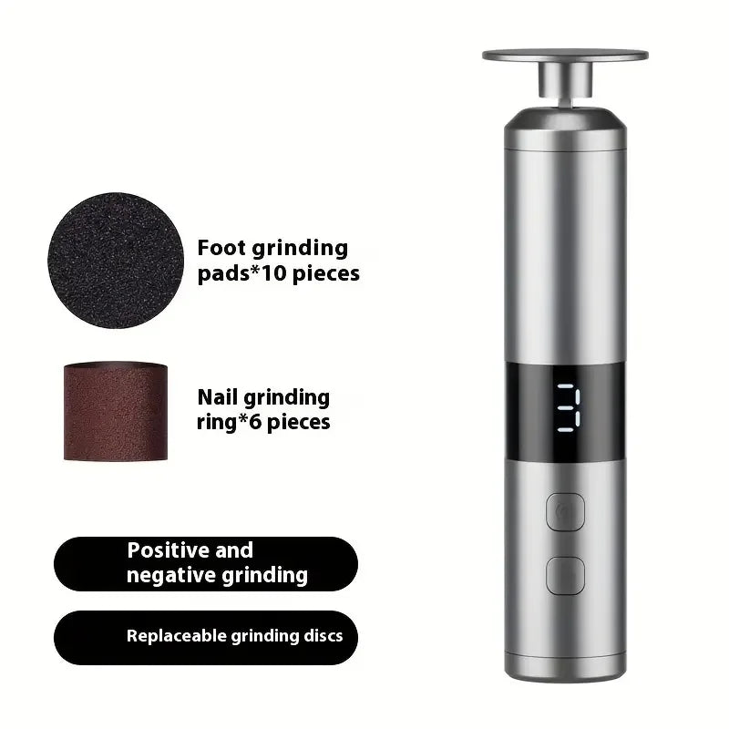 Electric 2-in-1 foot grinder and nail grinder - USB foot repair equipment with 3-speed adjustment and 16 interchangeable heads